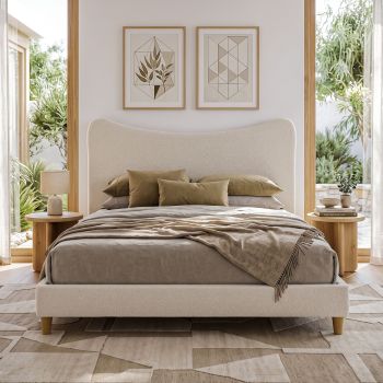Artiss Queen Bed Frame with Boucle Headboard, Beige, 300kg Capacity