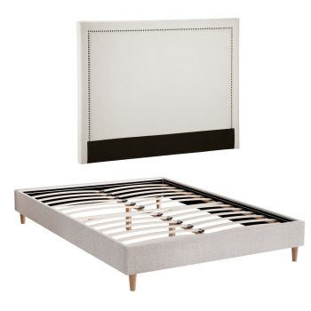 Artiss Queen Bed Frame Platform Bed Base Upholstered Headboard Linen Fabric Beige