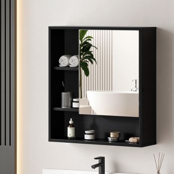 Cefito Bathroom Mirror Cabinet Mirrored Medicine Adjustable Shelf Wall Mounted 560mm Black