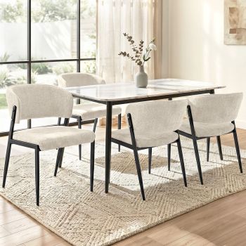 Artiss Dining Chairs Set of 4 Linen Fabric Soft Upholstered Chairs Beige