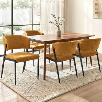 Artiss Dining Chairs Set of 4 Linen Fabric Soft Upholstered Chairs Mustard