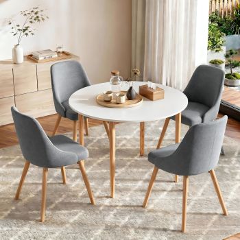 Artiss Round Dining Table and Chairs Set 5pcs Compact Kitchen Furniture White Natural Wood & Grey