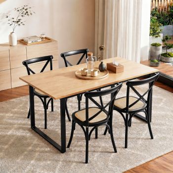 Artiss Dining Table and Chairs Set 5PCS Industrial 4 Black Rattan Chairs for Kitchen, Dining Room, Café 