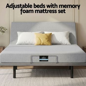 Artiss Queen Bed Frame and Giselle Bedding Queen Memory Foam Mattress Set, Electric Bed Base with Zero Gravity & 7 Zone Cooling Comfort for Back Pain Relief, Black & Grey, 15cm Thickness