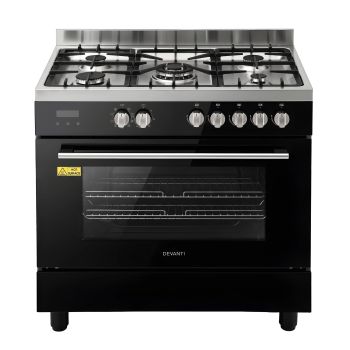 Devanti 90cm Dual Fuel Cooker Gas Cooktop Electric Oven 5 Burner