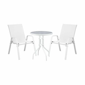 Gardeon 3PC Outdoor Bistro Set Table and Chairs Stackable Patio Furniture White