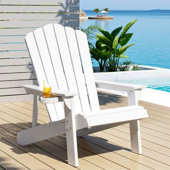 Gardeon Outdoor Chairs HDPE Adirondack Beach Chair Sun Lounge Patio Furniture Garden white