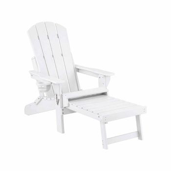 Gardeon Folding Sun Lounger Adirondack Chair Outdoor Lounge Setting HDPE Recliner Footrest White