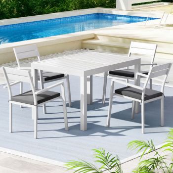 Gardeon Outdoor Dining Set 5 Piece Aluminum Extendable Table Setting White