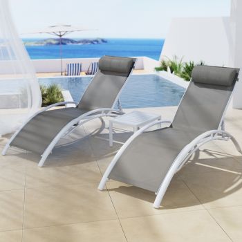 Gardeon 3PC Sun Lounge Outdoor Lounger Table Chairs Steel Patio Furniture Garden