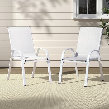 Gardeon 2PC Outdoor Dining Chairs Stackable Lounge Chair Patio Furniture White