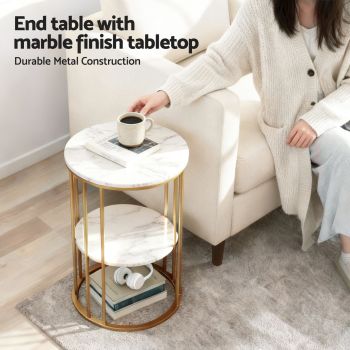Artiss Floor Lounge Sofa Bed & Coffee Table 2 Tier Marble Effect Side Table Set