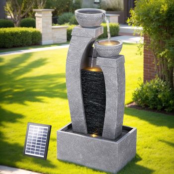 Gardeon Solar Fountain Water Feature Outdoor Fountain Indoor 3-Tier Cascading Grey