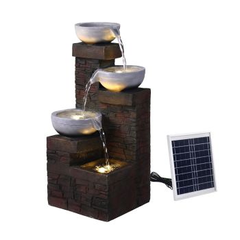 Gardeon Solar Fountain 4 Levels Cascading Bowl Water Feature 75cm Brown
