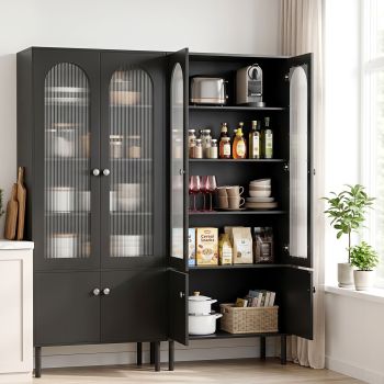 Artiss 2x Buffet Sideboard Cabinet Pantry 5-Tier Storage Cupboard Fluted Black