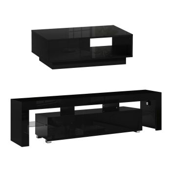 Artiss LED TV Unit & Coffee Table Set Storage Cabinet Black