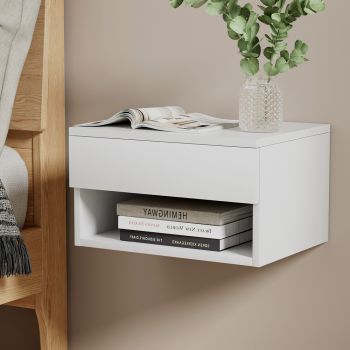 Artiss Floating Bedside Table Nightstand Drawer White 