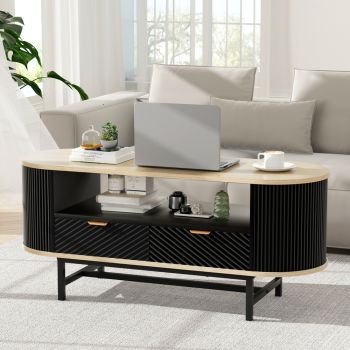 Artiss Coffee Table Drawer Shelf Wood&Black