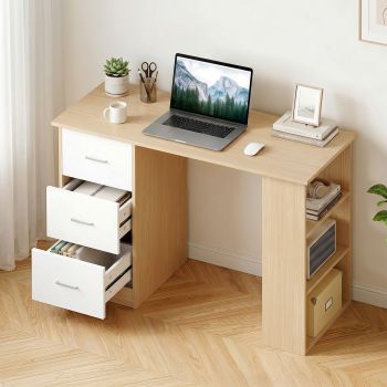 Artiss Computer Desk Drawer Shelf Oak White 120CM