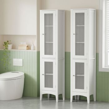 Artiss 2X Bathroom Storage Cabinet 160cm Tall Slim Floor Cupboard Toilet Glass Door White