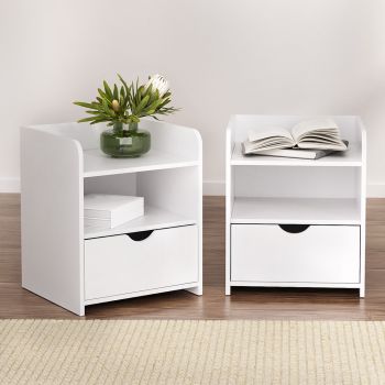 Artiss 2X Bedside Table 1 Drawer with Shelf - FARA White