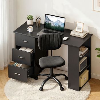 Artiss Office Desk & Chair Set 120cm Computer Desk with 3 Drawers & Open Shelves, Ergonomic Armless Office Chair with Wheels, Height Adjustable for Home Office Study