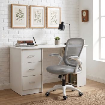 Artiss Computer Desk & Ergonomic Office Chair Set 120cm Home Office Study Desk with 3 Drawers & 3 Shelves, Mesh Computer Chair with Flip-Up Armrests
