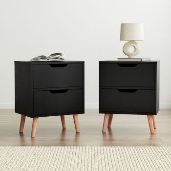 Artiss 2 x Bedside Table 2 Drawers - BODEN Black