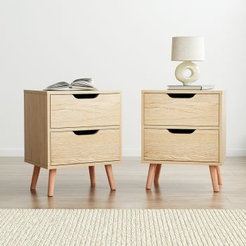 Artiss 2 x Bedside Table 2 Drawers - BODEN Pine