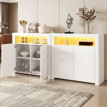 Artiss 2x Buffet Sideboard Cabinet LED Cupboard High-Gloss Storage Pantry ARNO