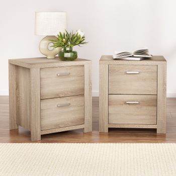 Artiss 2x Bedside Table 2 Drawers - MAXI Pine