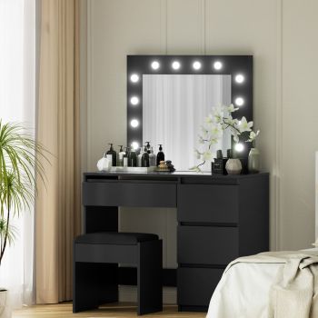 Artiss Dressing Table Set Stool 12 Led Bulbs Black