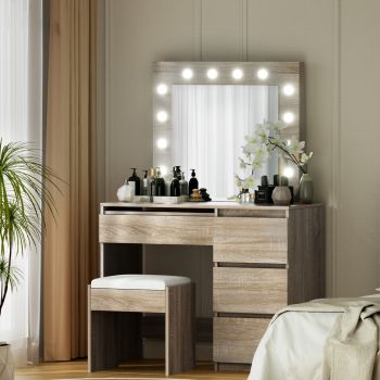 Artiss Dressing Table Set Stool 12 Led Bulbs Wood