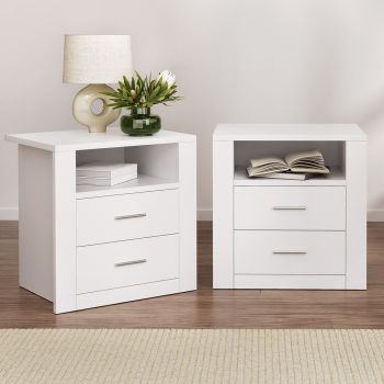 Artiss 2 X Bedside Table 2 Drawers with Shelf - TARA White