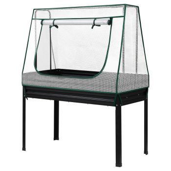 Green Fingers Elevated Metal Garden Bed Kit w Mini Greenhouse Cover 116x60cm Stand-Up Height Trellis