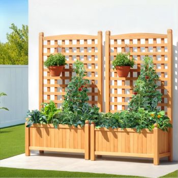Green Fingers 2X Garden Bed Wooden 64x35x115cm Planter Raised Box Container Trellis