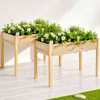 Green Fingers Raised Garden Bed 2x Elevated 120x60x80cm Wooden Planter Box Container