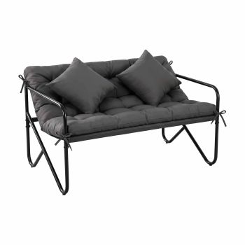 Gardeon Garden Bench 2 Seater Outdoor Bench Metal with Cushion 118cm Black