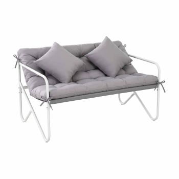 Gardeon Garden Bench 2 Seater Outdoor Bench Metal with Cushion 118cm Grey 