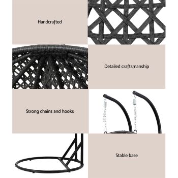 Gardeon Outdoor Swing Chair Hanging Rattan Patio Furniture Pod Stand Cushion 2 Seater