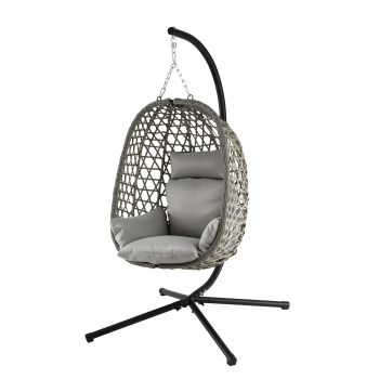 Gardeon Outdoor Swing Chair with Stand Cushion Rattan Furniture Grey