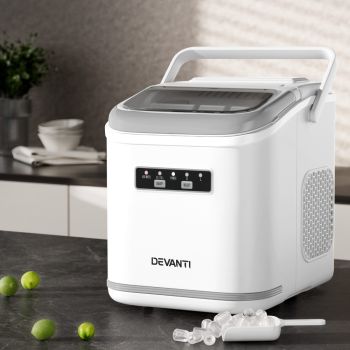 Devanti Ice Maker Machine Portable 12kg Countertop w/Self Cleaning 1.3L White