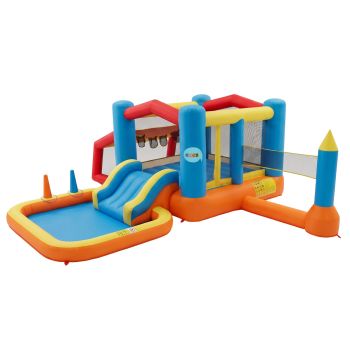 Keezi Inflatable Kids Pool Play Park Jumping Castle Volleyball Net with Blower Balls 4mx4.37m