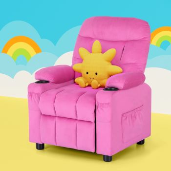 Keezi Kids Recliner Chair Pink Velvet Sofa Lounge Couch Children Charis Armchair