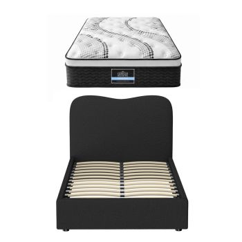 Giselle 32cm Euro Top King Single Mattress 5-Zone and Artiss Boucle Bed Frame Set