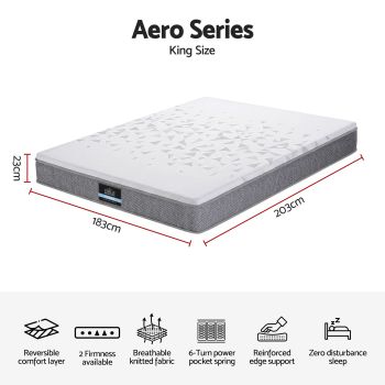 Giselle Bedding King Mattress 23cm Pocket Spring Mattress with Adjustable Firmness Reversible Foam Layer for Medium Firm & Firm Support Motion Isolation Bedroom Bed