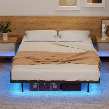 Artiss Double Bed Frame,Floating Metal Bed Frame with Smart LED Lights - Sturdy Metal Platform Bed Base, Silent Design, Tool-Free Assembly, 300KG Capacity for Home/Hotel/Master Bedroom​