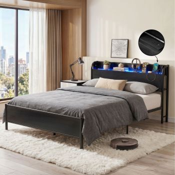 Artiss Bed Frame Double Size with Storage Shelf Headboard Charging Station GRID