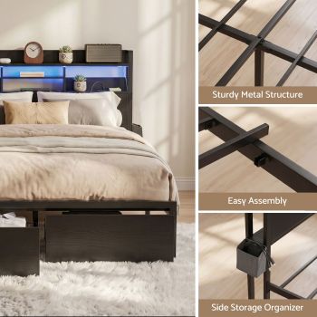Artiss Bed Frame King with Charging Station Storage Organizer Drawers LED ZAC
