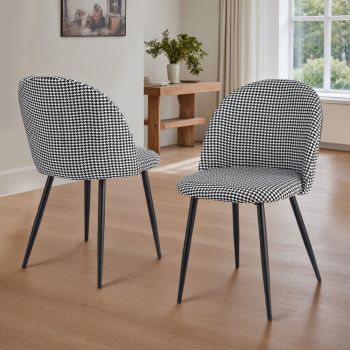 Artiss Dining Chairs Set of 2 Linen Solid Curved Houndstooth